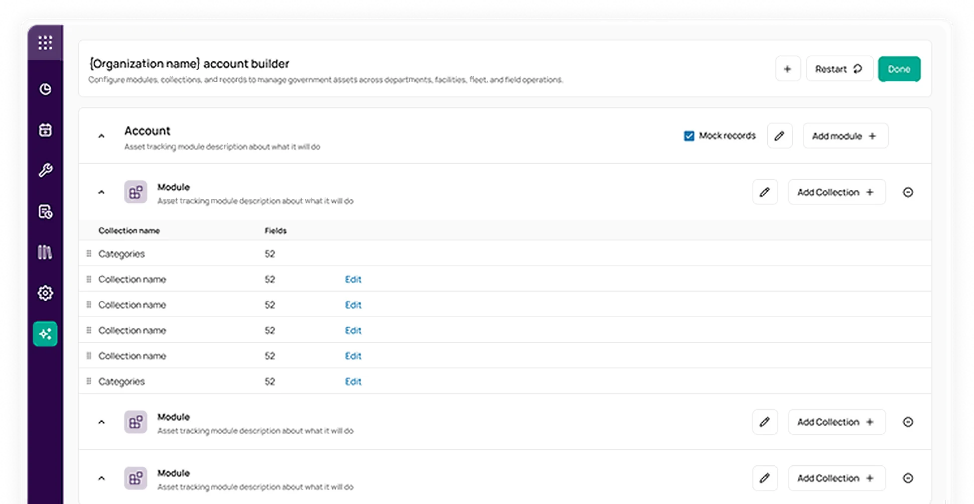 Asset record screen